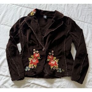 Vintage Y2K Corduroy Jacket Women's Size Large Brown Floral Boho